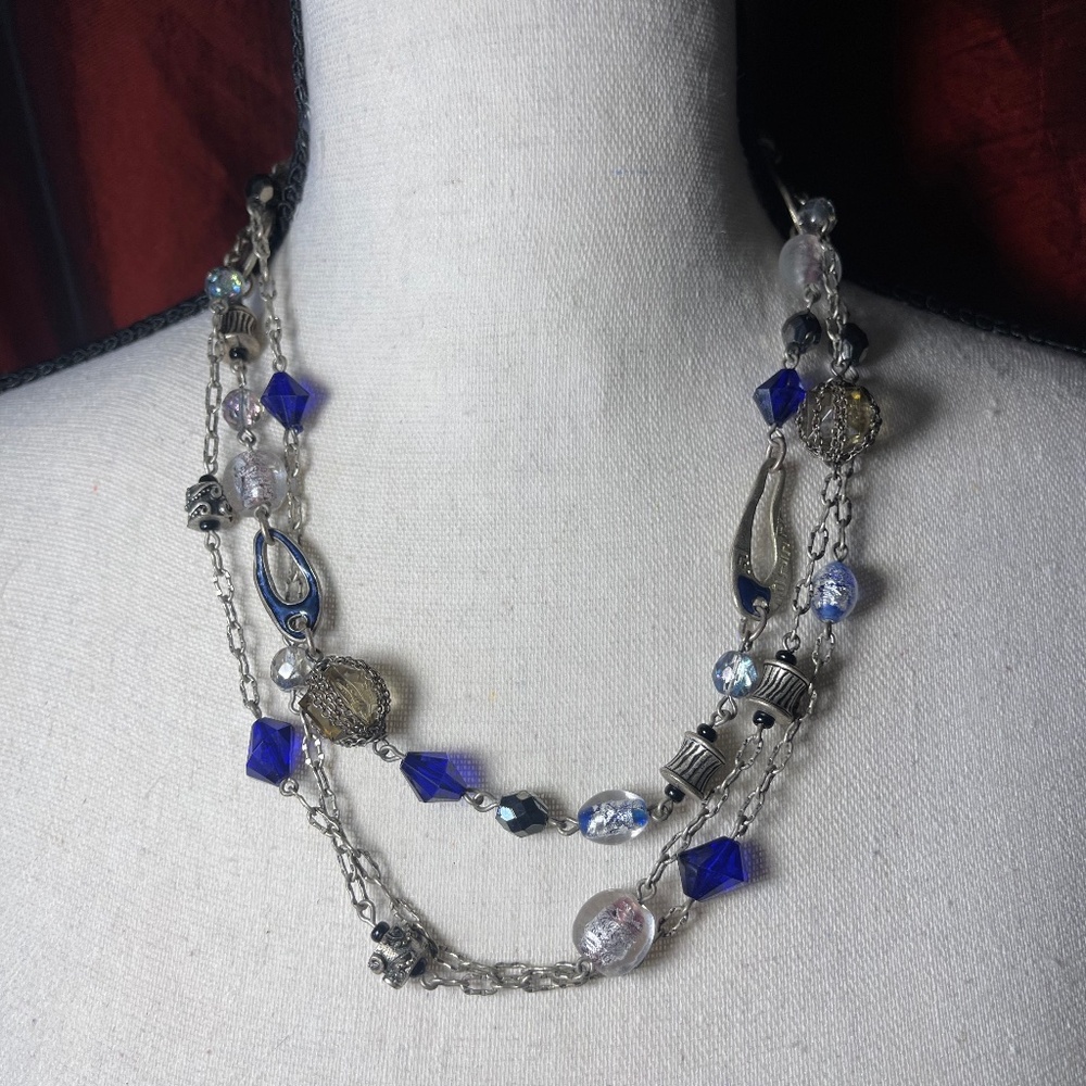 Chico's Multi Silver Blue Crystal Necklace